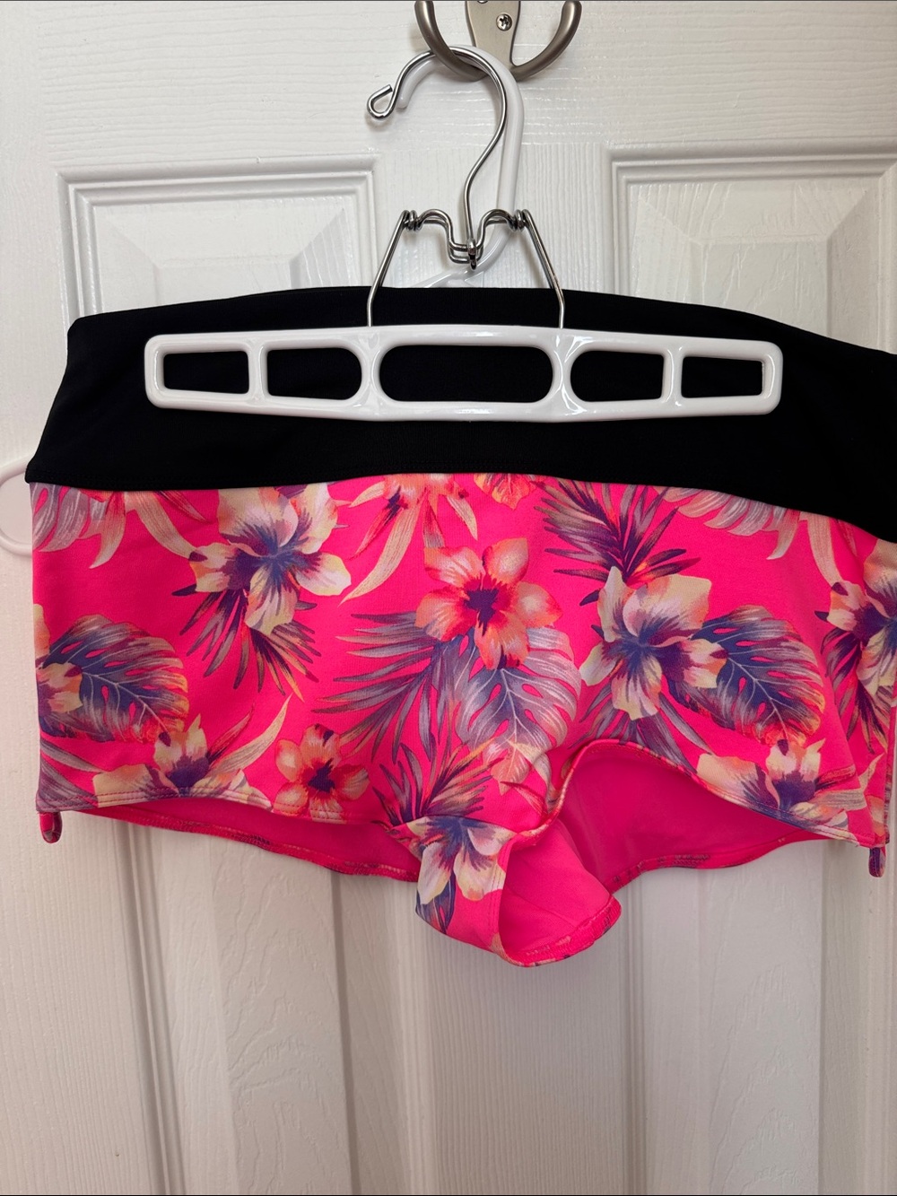 PINK Victoria's Secret Hot Pink Floral Bike Shorts with Black Waistband